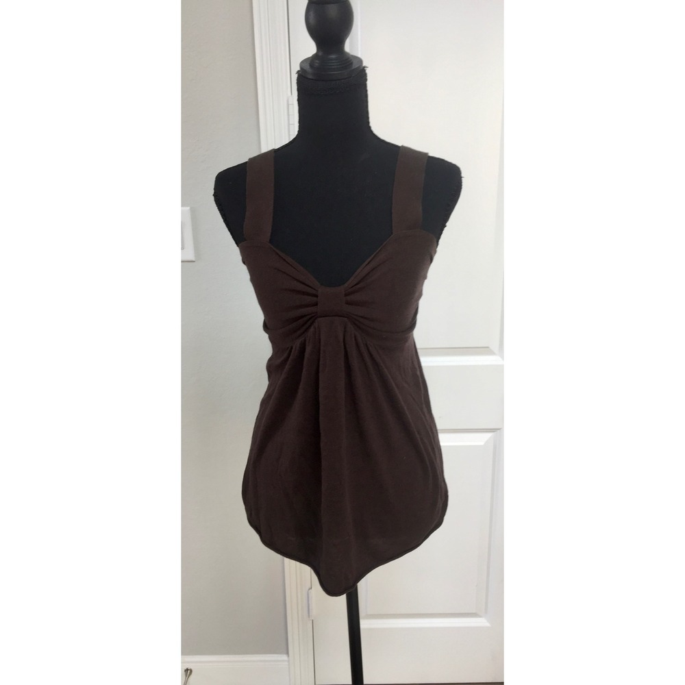Banana Republic Womens Medium Brown Bow Front Babydoll Tank Top Y2K Stretch